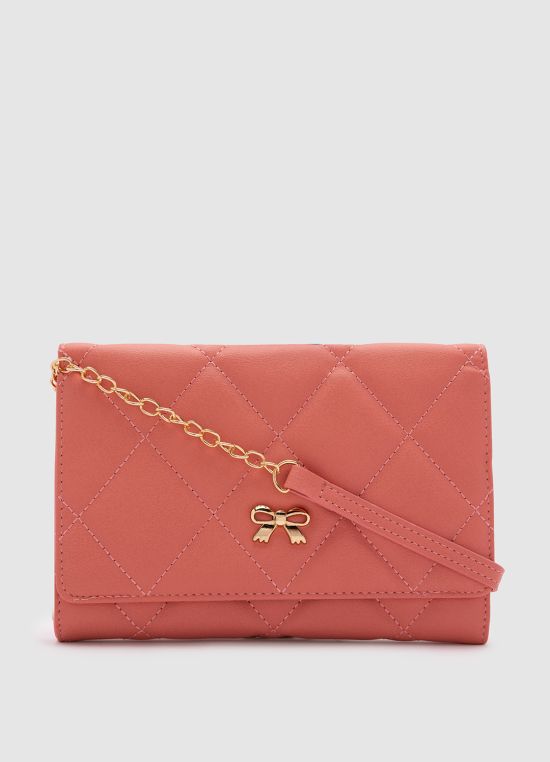 Globus Red Textured PU Envelope Wallet with Bow Detail