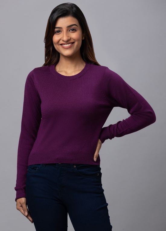 Globus Women Wine Solid Pullover Sweater