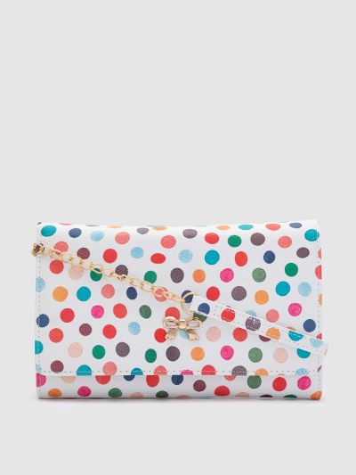 Globus White Printed PU Envelope Wallet with Bow Detail