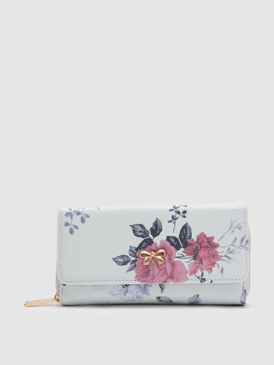 Globus Green Printed PU Envelope Wallet with Bow Detail