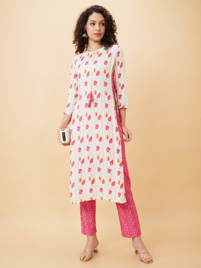 Globus Women Off White Printed Straight Kurta Set with Trouser