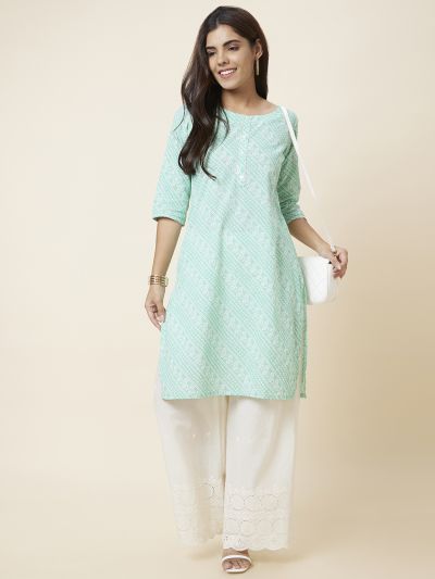 Globus Women Green Printed Straight Kurta