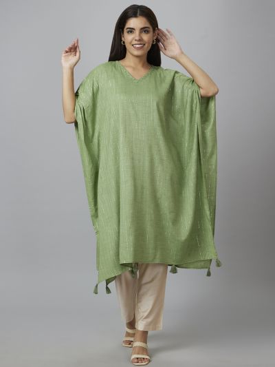 Globus Women Green Embellished Kaftan Kurta