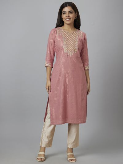 Globus Women Rose Embroidered Straight Kurta