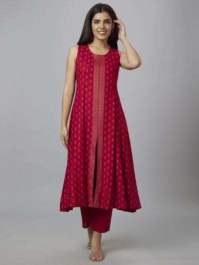 Globus Women Red Printed A-Line Kurta