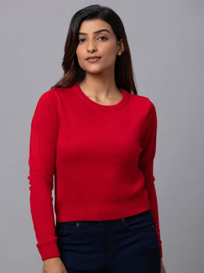 Globus Women Red Solid Pullover Sweater