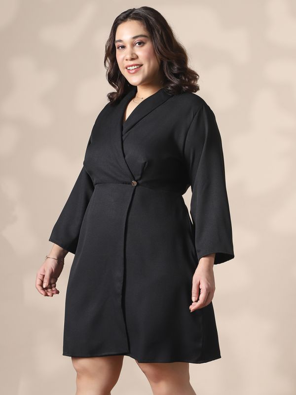 Globus Gloplus Women Black Shawl Lapel Plus Size Mini Workwear Blazer Dress Dubai