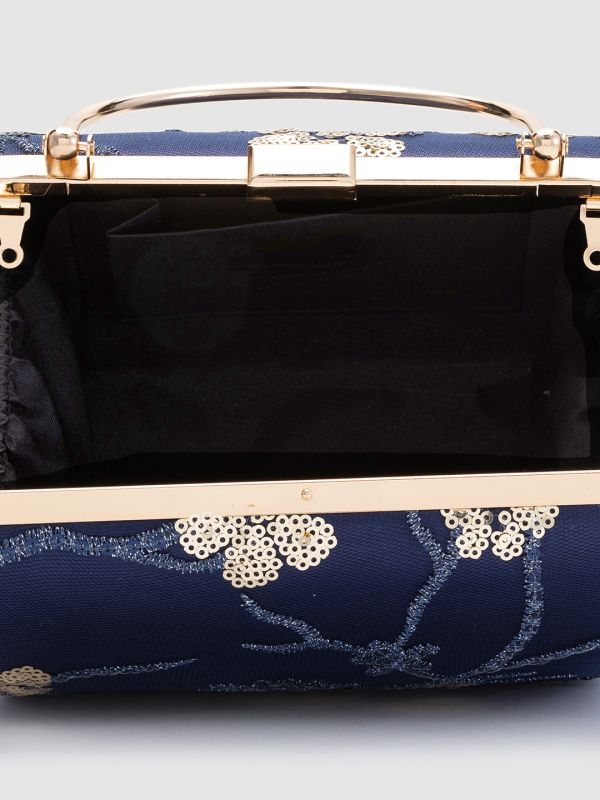 Globus Women Navy Blue Embellished Box Clutch