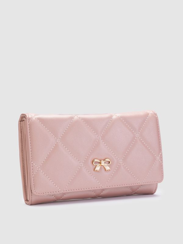 Globus Rose Gold Textured PU Envelope Wallet with Bow Detail