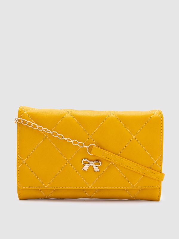 Globus Mustard Textured PU Envelope Wallet with Bow Detail