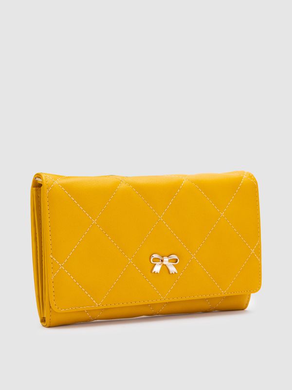 Globus Mustard Textured PU Envelope Wallet with Bow Detail