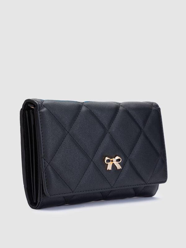 Globus Black Textured PU Envelope Wallet with Bow Detail