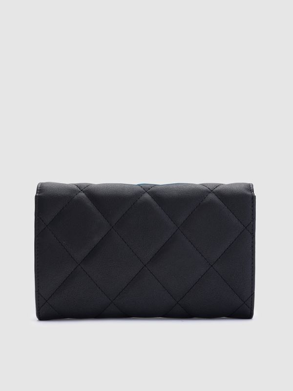 Globus Black Textured PU Envelope Wallet with Bow Detail