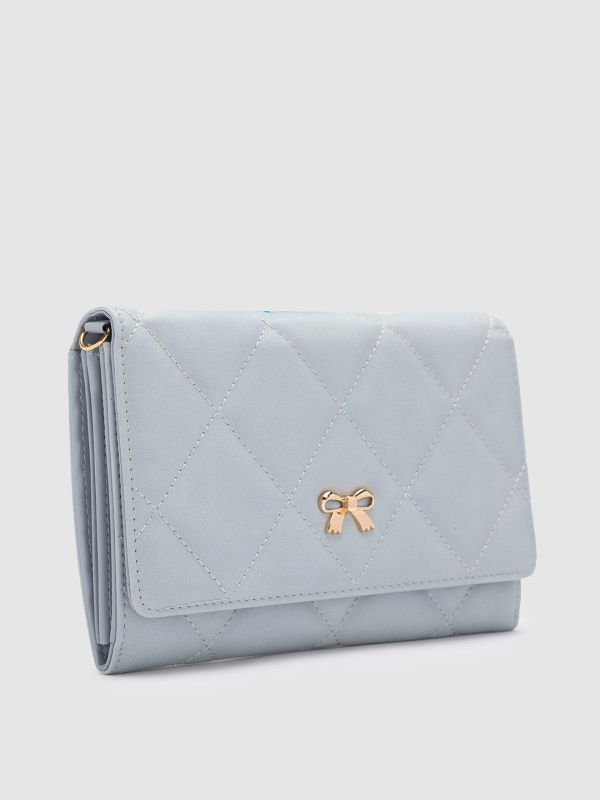 Globus Blue Textured PU Envelope Wallet with Bow Detail