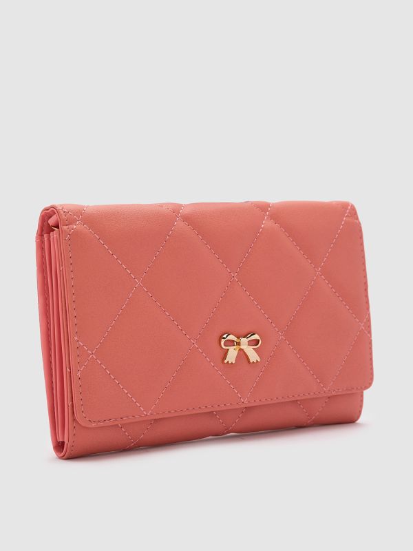 Globus Red Textured PU Envelope Wallet with Bow Detail