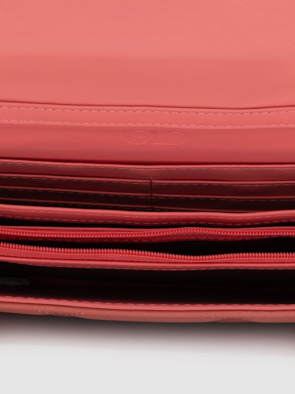 Globus Red Textured PU Envelope Wallet with Bow Detail