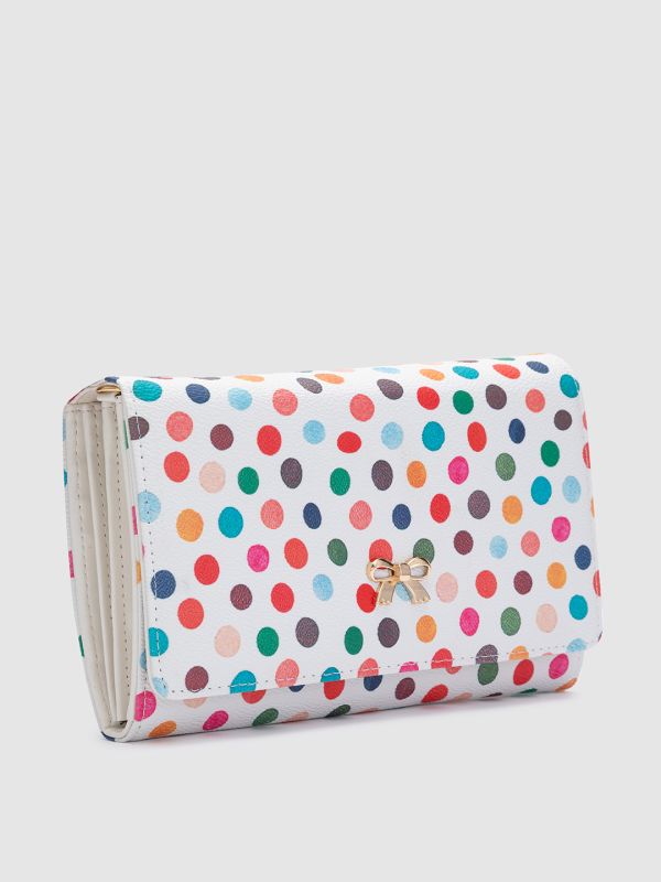 Globus White Printed PU Envelope Wallet with Bow Detail