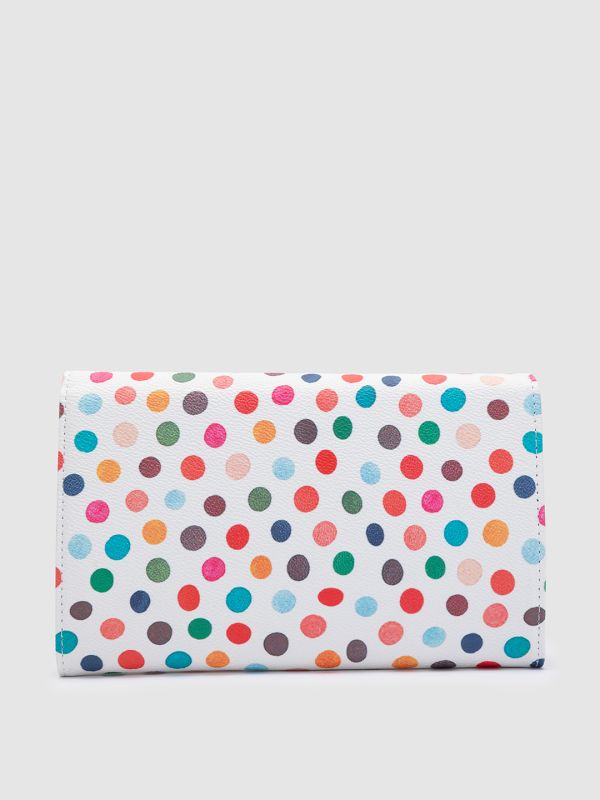 Globus White Printed PU Envelope Wallet with Bow Detail