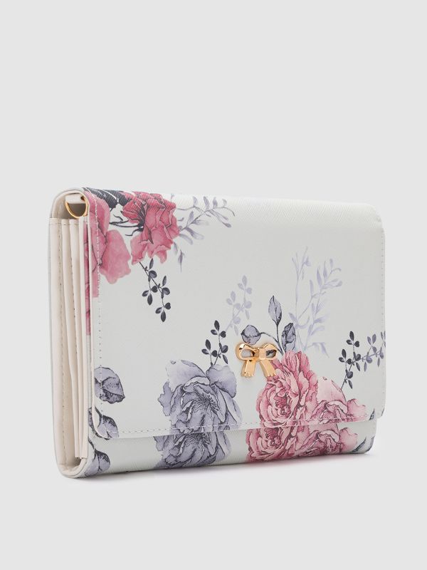 Globus Blue Printed PU Envelope Wallet with Bow Detail