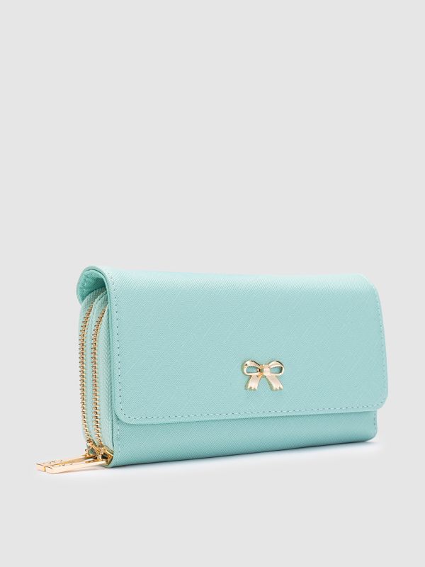 Globus Green Solid PU Envelope Wallet with Bow Detail