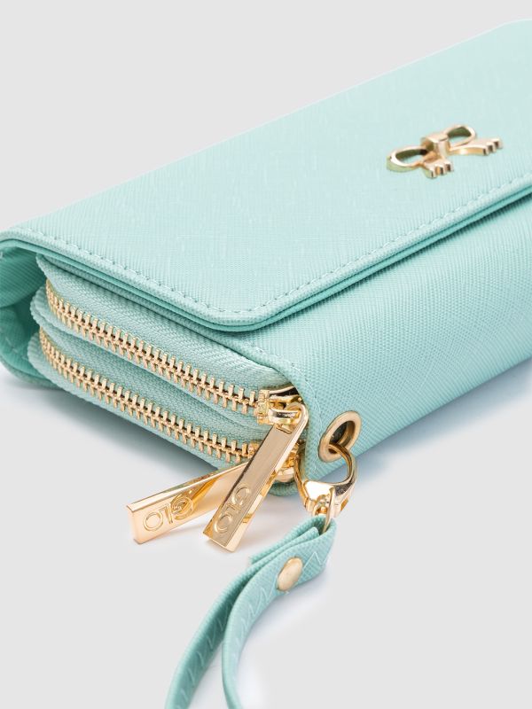 Globus Green Solid PU Envelope Wallet with Bow Detail