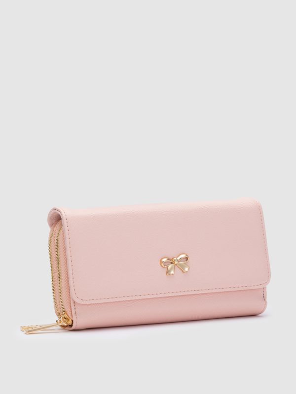 Globus Nude Solid PU Envelope Wallet with Bow Detail