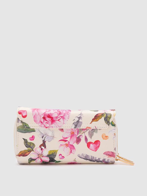 Globus White Printed PU Envelope Wallet with Bow Detail