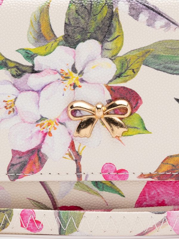 Globus White Printed PU Envelope Wallet with Bow Detail