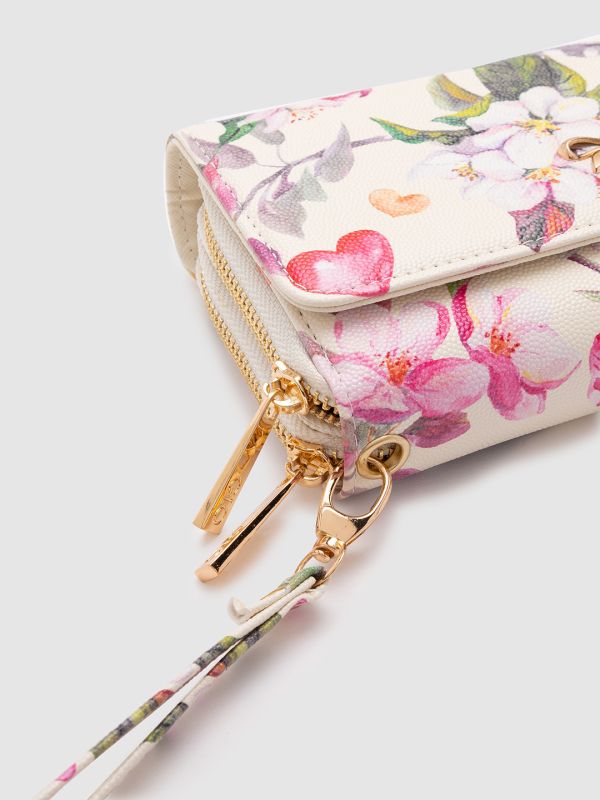 Globus White Printed PU Envelope Wallet with Bow Detail