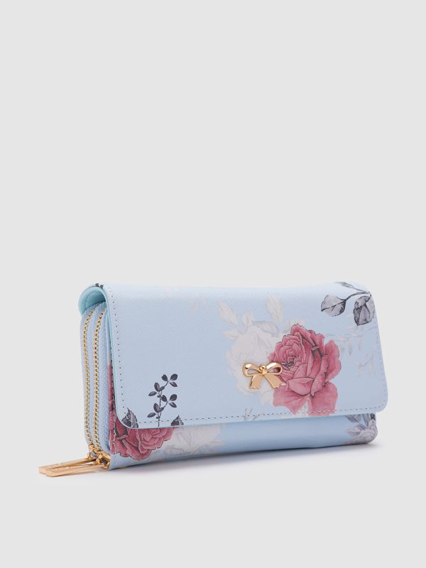 Globus Blue Printed PU Envelope Wallet with Bow Detail