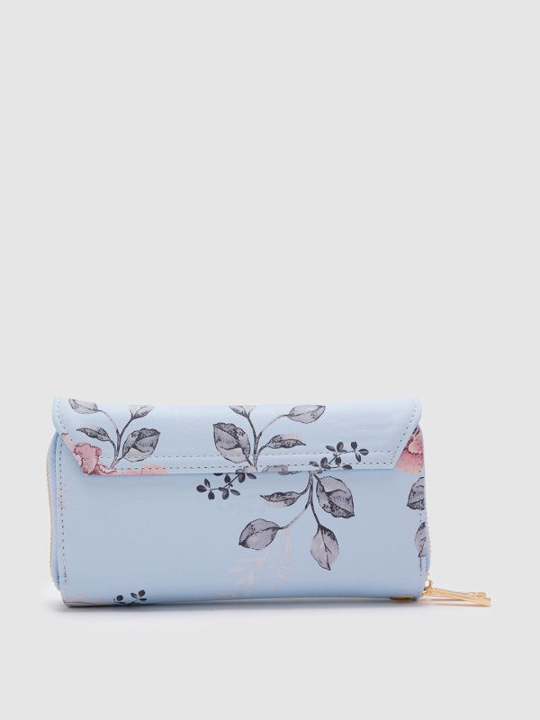 Globus Blue Printed PU Envelope Wallet with Bow Detail