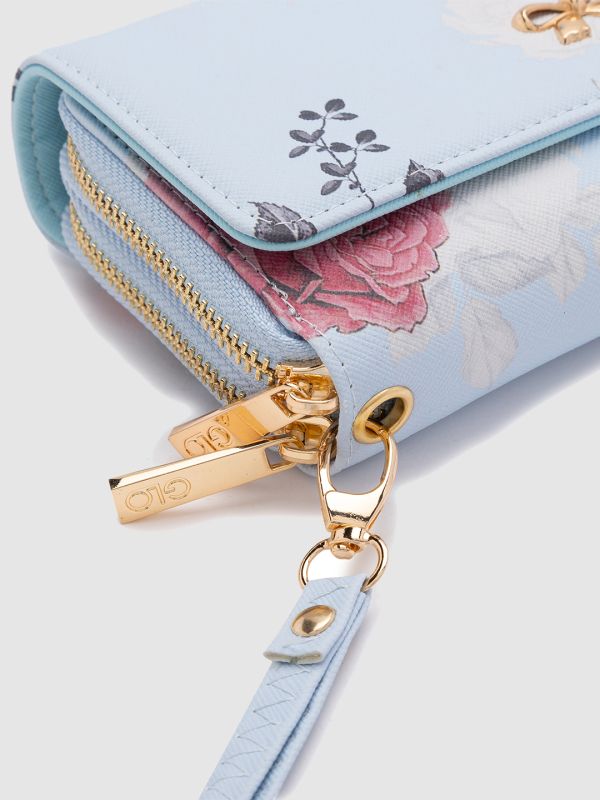 Globus Blue Printed PU Envelope Wallet with Bow Detail