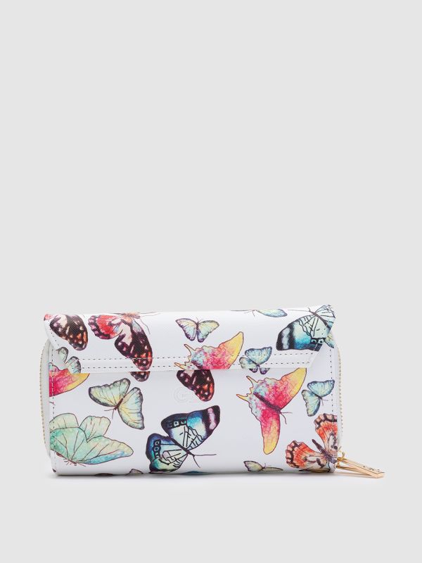 Globus White Printed PU Envelope Wallet with Bow Detail