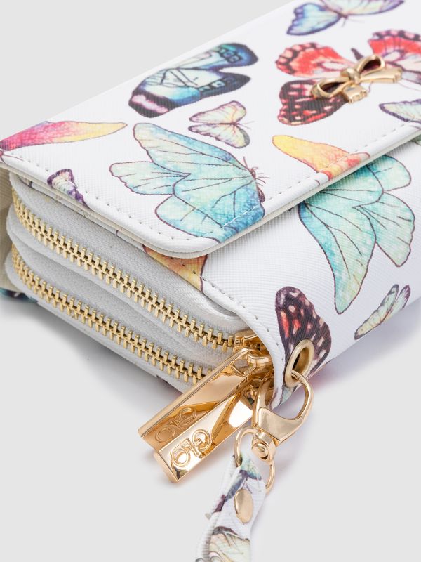 Globus White Printed PU Envelope Wallet with Bow Detail