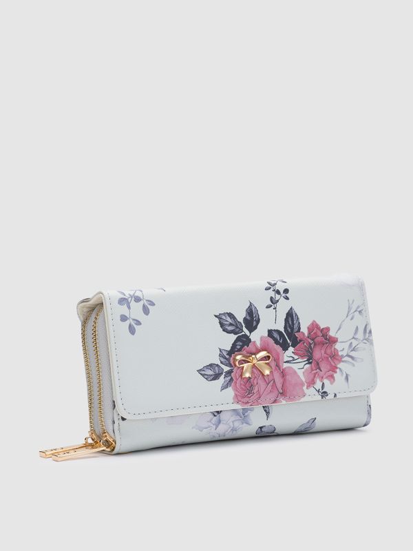 Globus Green Printed PU Envelope Wallet with Bow Detail