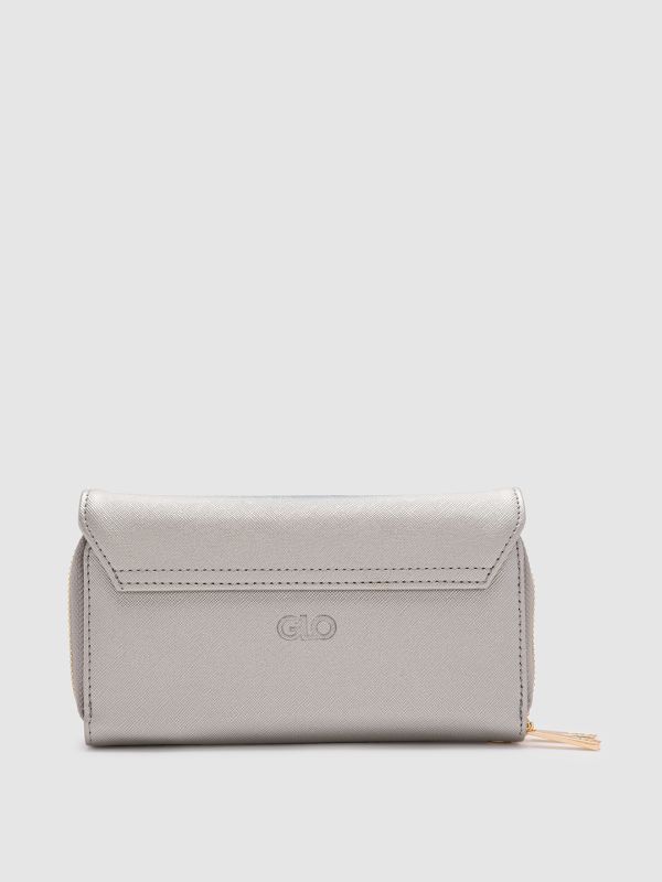 Globus Silver Solid PU Envelope Wallet with Bow Detail