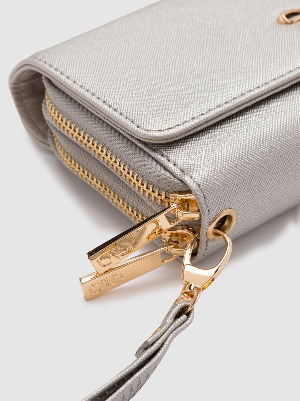 Globus Silver Solid PU Envelope Wallet with Bow Detail