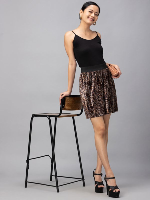 Globus Brown Printed Mini Skirt