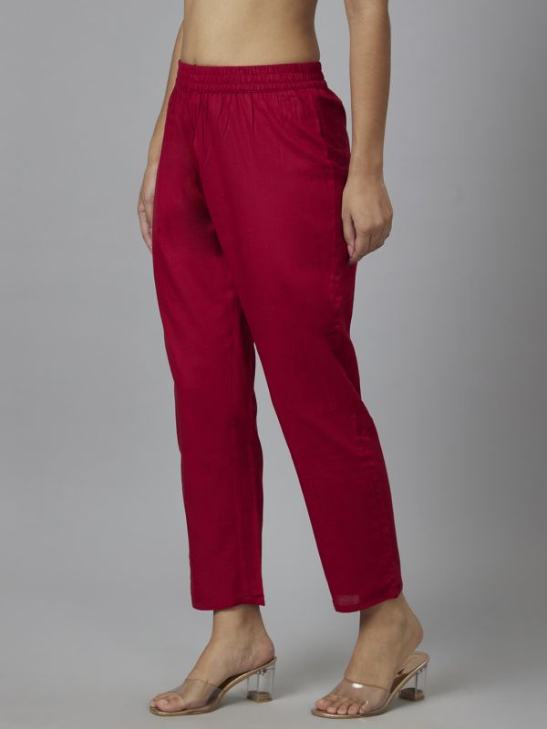 Globus Women Maroon Straight Fit Trouser