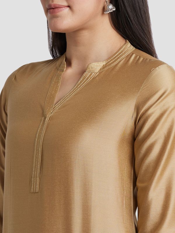 Globus Women Gold Solid Straight Kurta Set with Trouser