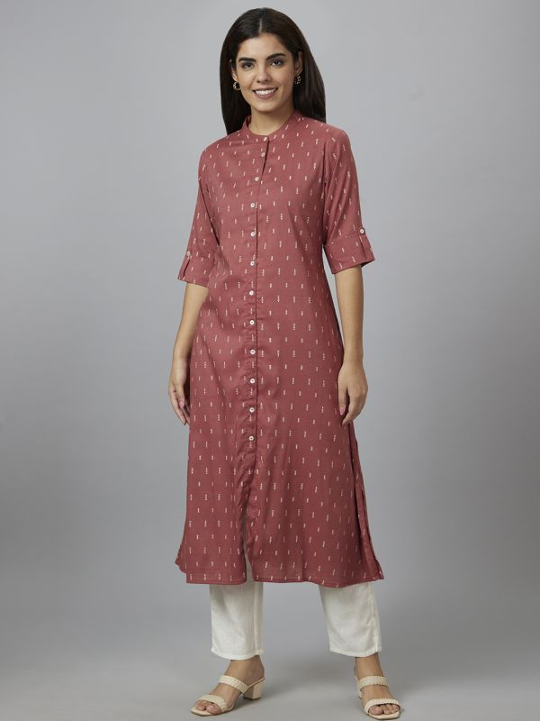 Globus Women Red Printed A-Line Kurta