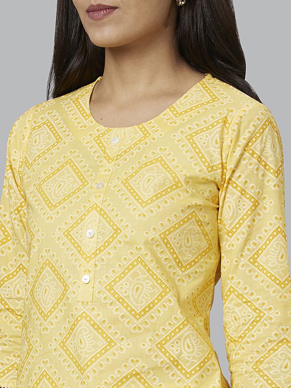 Globus Women Yellow Printed Straight Kurta