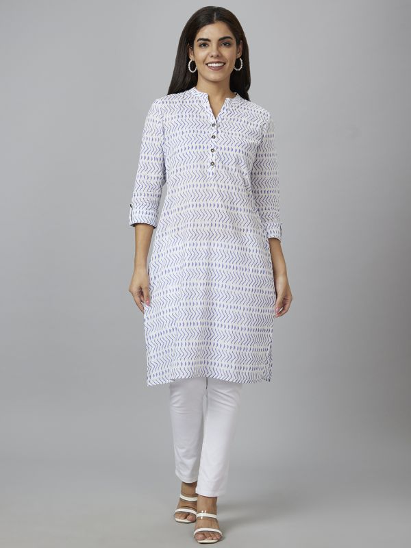 Globus Women White Printed Straight Kurta