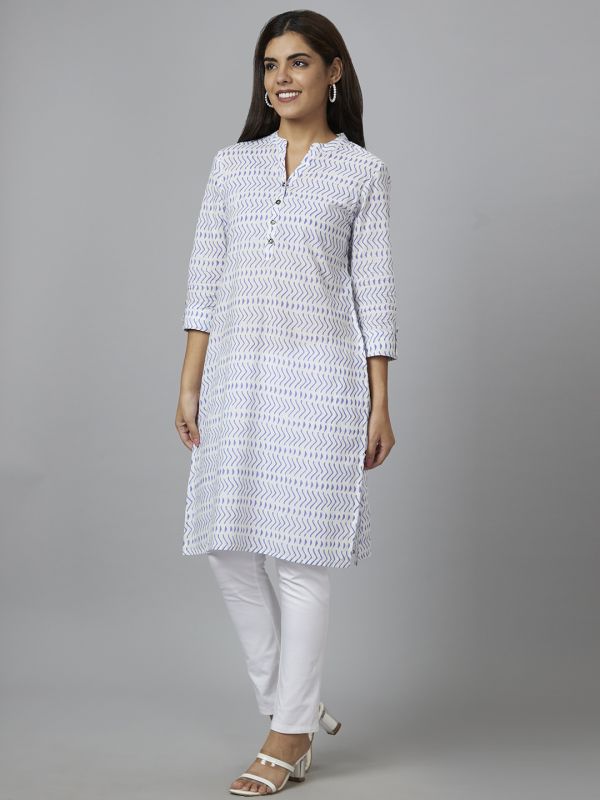 Globus Women White Printed Straight Kurta