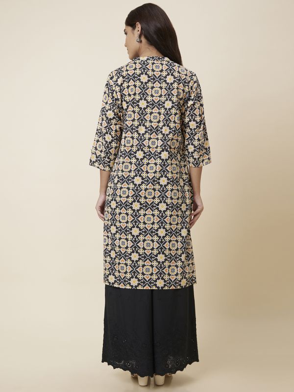 Globus Women Black Printed Straight Kurta