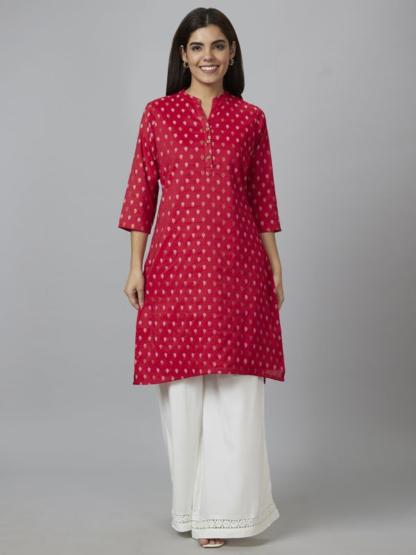 Globus Women Red Printed Straight Kurta