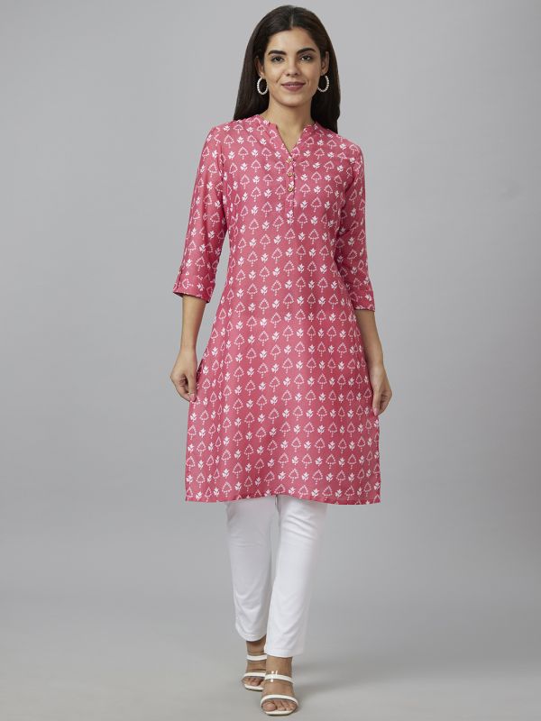 Globus Women Pink Printed Straight Kurta