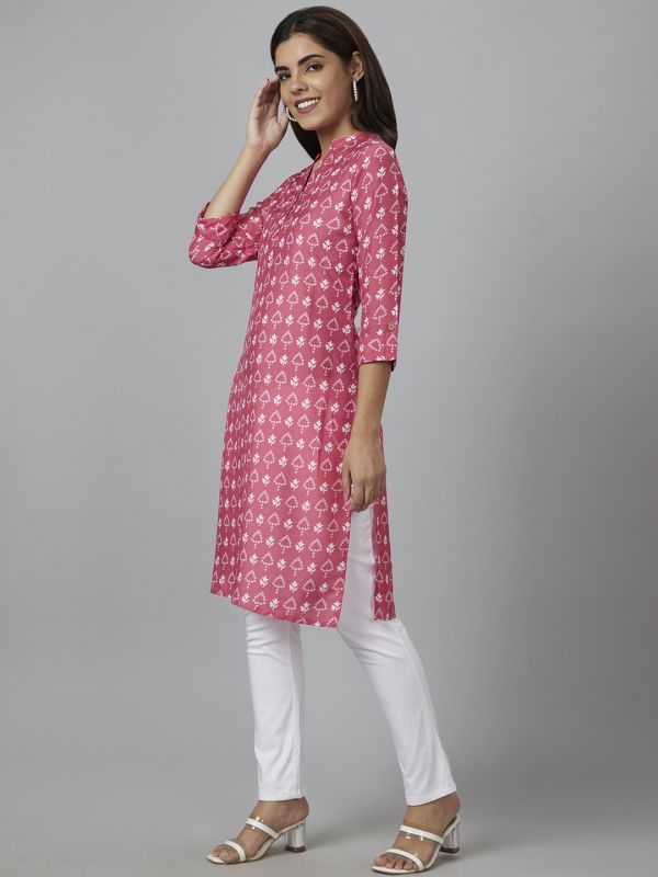 Globus Women Pink Printed Straight Kurta