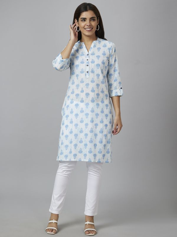 Globus Women White Printed Straight Kurta