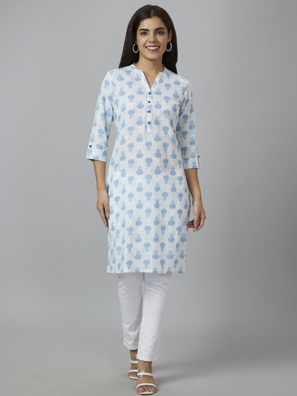 Globus Women White Printed Straight Kurta